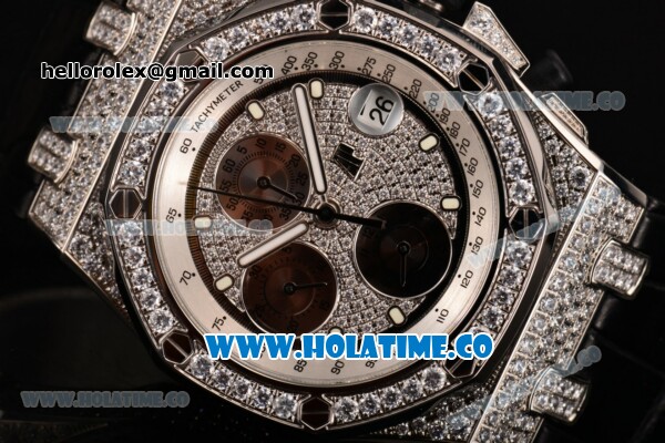 Audemars Piguet Royal Oak Offshore Chrono Swiss Valjoux 7750 Automatic Steel/Diamonds Case with White Markers and Diamonds Bezel(NOOB) - Click Image to Close